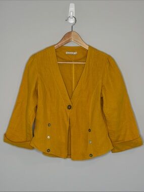 Maloka Mustard Linen Single-Button Blazer Polished Detailing Summer Office Dine